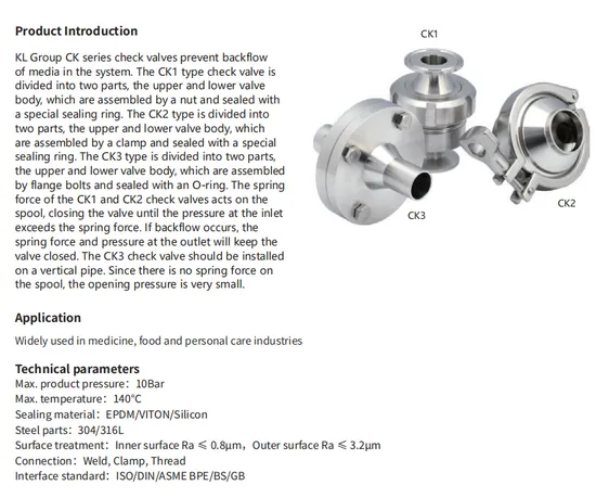 Factory Hot Sale Hygienic Sanitary Stainless Clamped Body Welded Hygienic Check Valve for Pharmaceuticals/Food/ Beverages