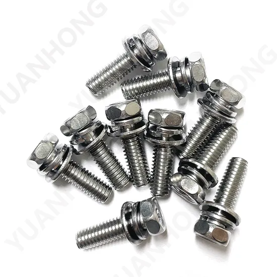 Stainless Steel 304 Indented Phillips Hex Head Machine Screw with Flat and Spring Washer (M3-M10)