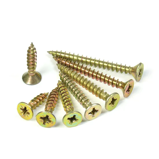 DIN7505 Yellow Zinc Plated Carbon Steel C1022A Pozi Drive Flat Countersunk Csk Head Wood Self Tapping Chipboard Screws