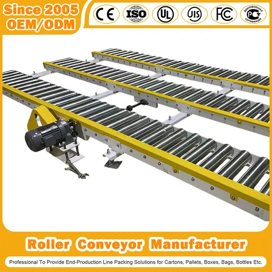 China Roller Conveyor Manufacturer Heavy Duty Motorized Galvanized Automatic Drum Roller Conveyor Chain for Pallets Carton/Boxes/Logistic Conveyor Lines