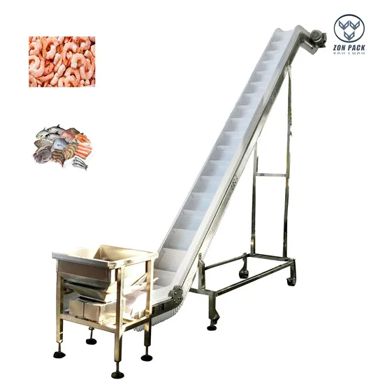 Customized Food Grade Stainless Steel PU Belt Inclined Conveyor for Sea Food
