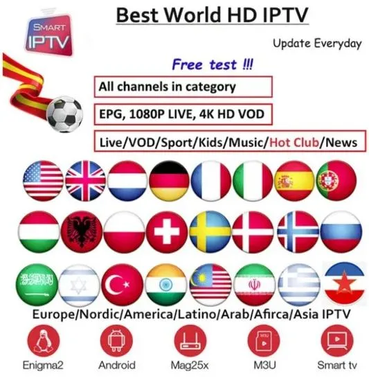 Smart IPTV Subscription 12 Months IPTV M3u File Link Account Free Test Trial 24h Strong Trex Server 4K Providers