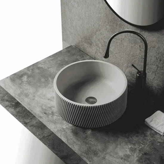 Factory Direct Sales Customizable Stone Basin Gray Concrete Textured Surface Wash Basin