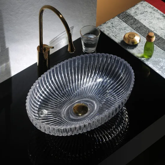 Factory Diresct Salecustomizable Modern Designed Art Basin Sink Pumpkin Crystal Glass Basin Carved Glass Sink Pumpkin Shape Wash Basin Morden Art Basin