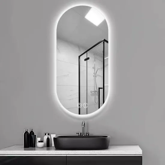 Factory Suppy Arched Oval Intelligent Bathroom Anti Fog Mirror Wall Mounted Bluetooth LED Backlit Vanity Smart Mirror with Light
