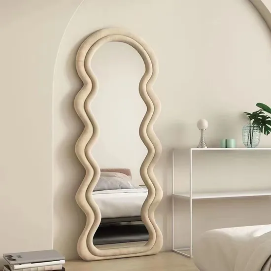 Home Decor Ins Irregular Wavy Modern Styling Living Room Mirror Large Vanity Full Length Body Floor Fabric Wavy Wall Floor Mirror