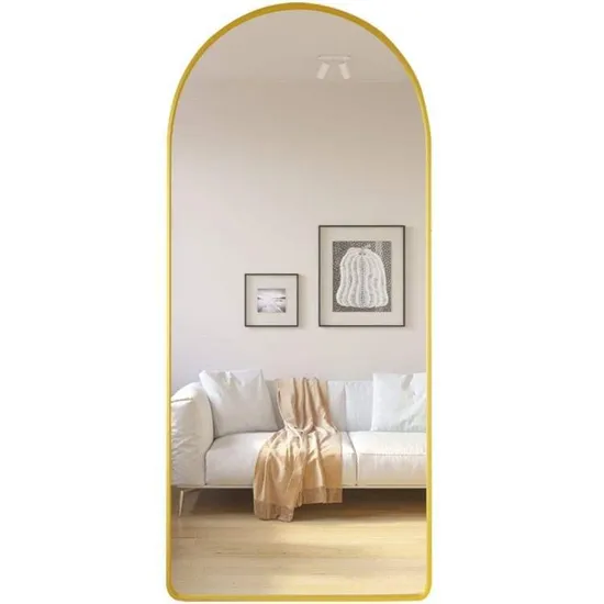 Custom Large Vintage Stylish Gold Home Decoration Arch Metal Frame Dressing Wall-Mounted Full-Length Wall Leaning Standing Mirror