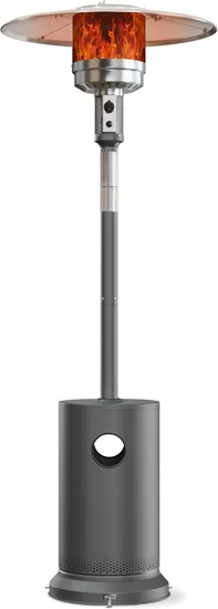 Stylish Gray Patio Heater with Round Table and Easy Mobility Outdoor Heater for Home and Commercial Use