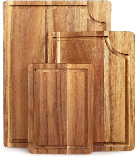 Acacia Wood Cutting Board Set with Juice Groove Organic Wooden Cutting Boards