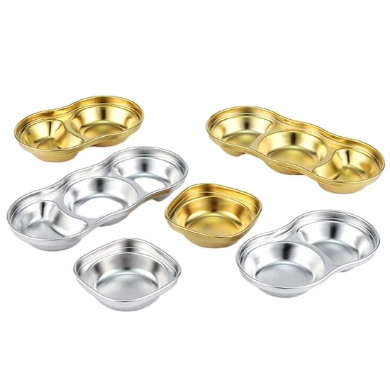Creative Stainless Steel Serving Tray Silvery/Gold Sauce Dish Round Food Dipping Dish