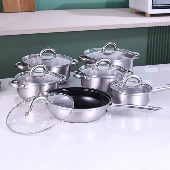Stainless Steel 12PCS Cookware Set Thickening Double Bottom Cooking Pot Set