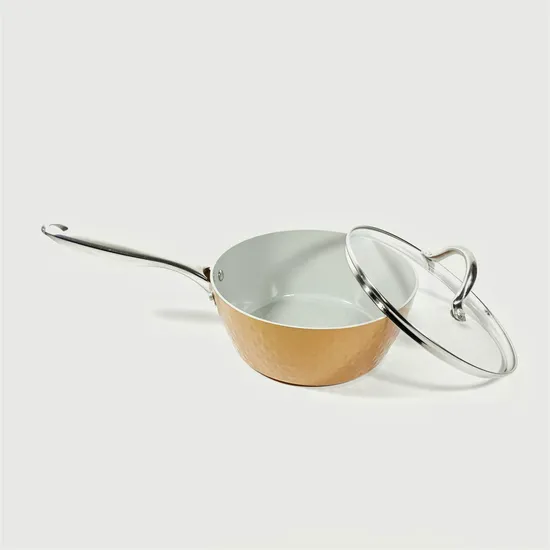 Copper Metallic Painting Cream Colored Ceramic Diamond Coating Aluminum Saucepan Kitchenware
