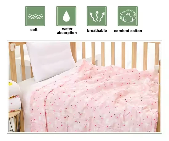 Medium Weight Cotton 4 Layer Gauze Printed Bath Swaddle Blanket