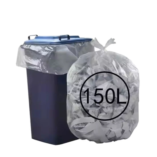 Disposable Plastic PE Flat Recycling Household Tall Kitchen Eco Friendly Black Rubbish 150L Plastic Restaurant Kitchen Cleaning Trash Can Bin Garbage Bag