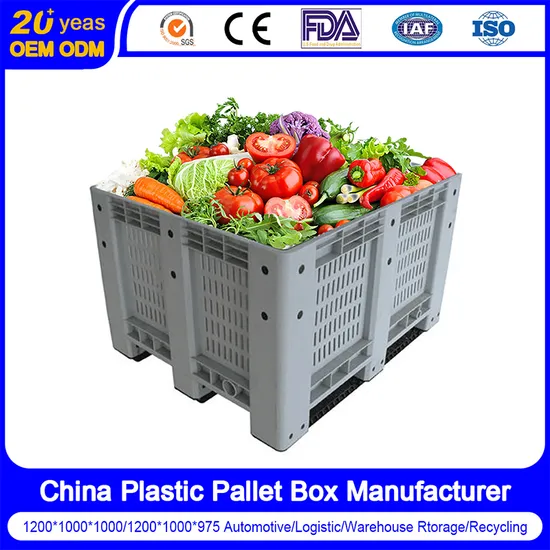 1200*1000*975mm/1200*1000*1000mm/800*600*760mm/1200*1000*810mm Collapsible/Non Vented Solid/Sleeve/Insulated Fish Plastic Pallet Box Manufacturer for Vegetable