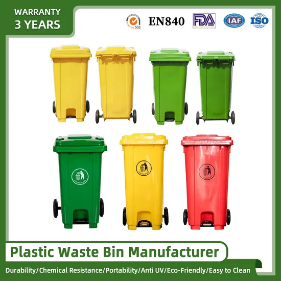 Plastic Waste Bin Manufacture 100/120/240/360 Litre Eco-Friendly Industrial Recycle Medical Garbage Bin with Lid for Outdoor Public Kitchen Hospital Street