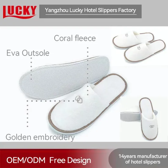 China Manufacturer Velour Terry Cloth Fabric Disposable Slippers Hotel Personalized Embroidery Logo White Coral Fleece Hotel EVA Slippers for 5 Star Hotels