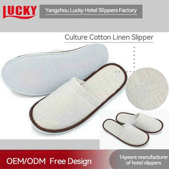 Eco Friendly Cotton Linen Slippers Luxury Disposable Hotel Slipper Disposable Room Slippers Open Toe Linen Bottom Pull Plush Slippers Wholesale Cheap Price Line