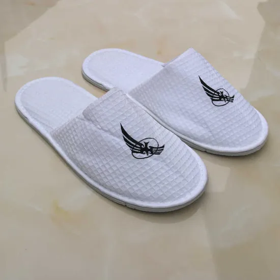 Washable Indoor Personalized Waffle Cotton Open Toe 11inch Anti-Slip DOT Cloth Sole SPA Slippers Plain Unisex Hotel Disposable Slippers