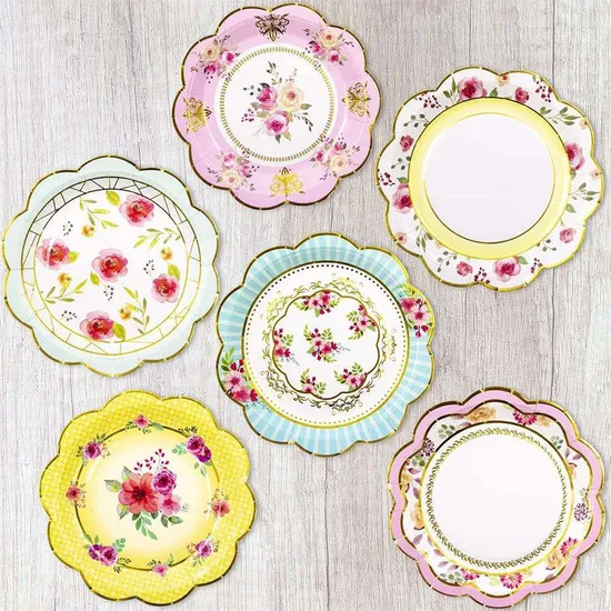 Hot Sale Valentine′s Day Flower Theme Party Supplies Paper Disposable Tableware Set