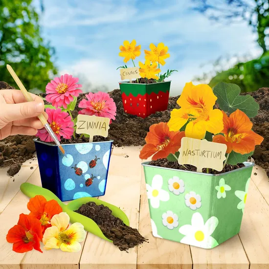 National Geographic Herb Growing Kit for Kids - Decorate 3 Pots with Paint and Stickers, Kids Gardening Set, Arts and Crafts for Ages 8-12, Garden Kit for Kids,