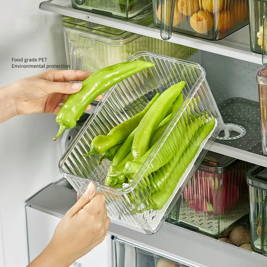 Fridge Organizer with Freshness Timer Lid, Stackable Refrigerator Organizer Bins with Front Handle and Drain Tray, BPA-Free Clear Plastic Food Storage Bins