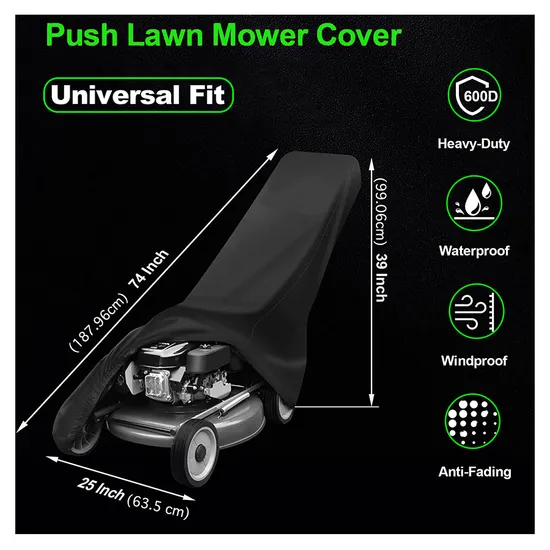 Heavy Duty 600d Polyester Oxford Waterproof, UV Protection Universal Fit Push Lawn Mower Cover
