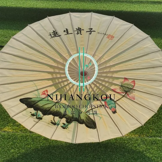 Chinese Classical Style Decorative Flower Oil Paper Bamboo Craft Silk Cloth Umbrella