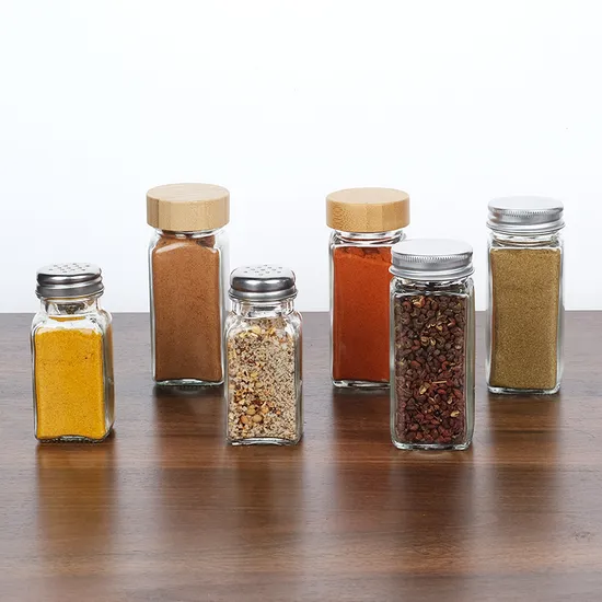 Hot Sell 120 Ml 12 PCS Set Pack Square Glass Spices Jars with Bamboo Lid
