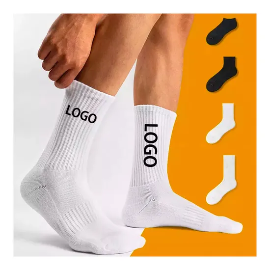 Zhuji High Quality White Socks Custom Logo Design 100% Cotton Wholesale Embroidery Crew Socks