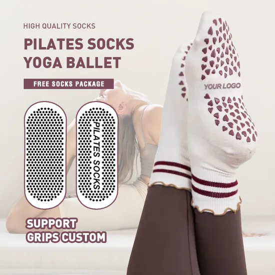 High Quality Pilates Crew Socks with Grips Non Slip Ruffle Yoga Socks