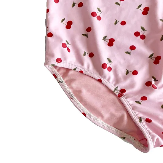 Nice Look Teenager Girls Beachwear Cherry Print One Piece Swimwear