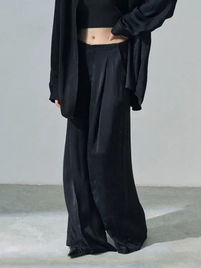 Spring Dark Grain Texture Slightly Glossy Wide Pleated Wide-Leg Casual Pants