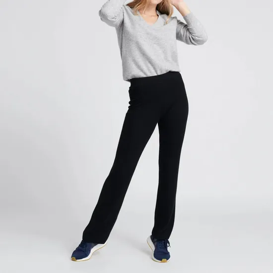 New Arrival Silk & Cashmere Blended Ladies Fashion Black Rib Flared Pant