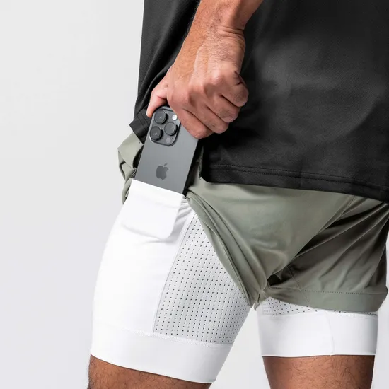 New Men′s Fitness Training Shorts Summer 2 in 1 Quick Dry Gym Beach Running Double-Deck Shorts Outdoor Sports Wear Men Shorts