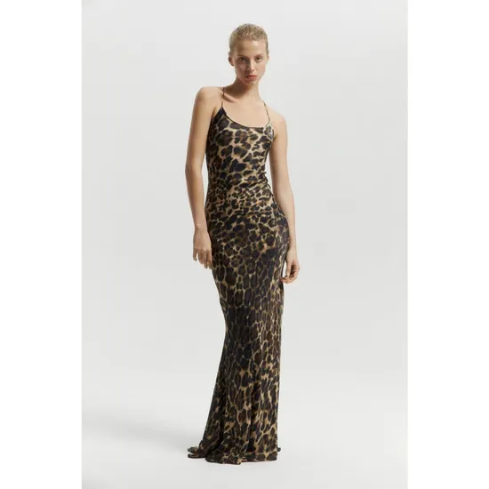 Wholesale ODM OEM Customized High Fashion Clothing Sexy Skinny Long Women Evening Dress Ladies Long Slip Dress Leopard Print Party Dress Luxury Formal Dress