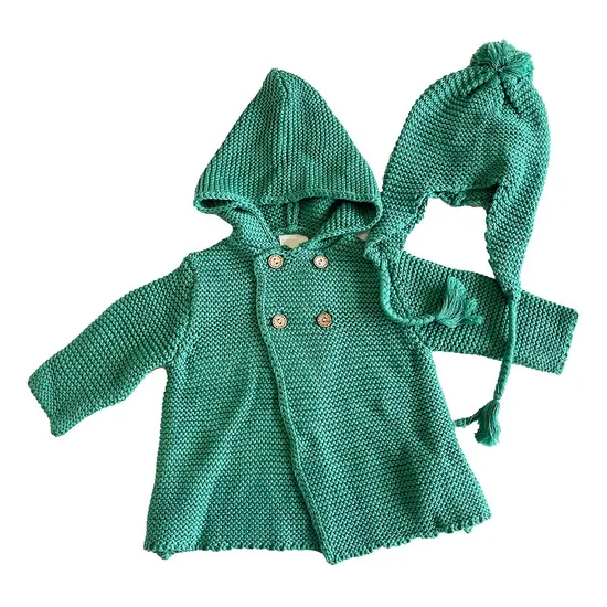 Wholesale Solid Winter Baby Boy Girl Knitted Hooded Jacket Cardigan Sweater