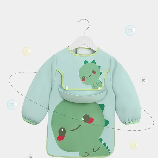 Long Sleeved Bib Waterproof Feeding Bibs Apron with Detachable Pocket