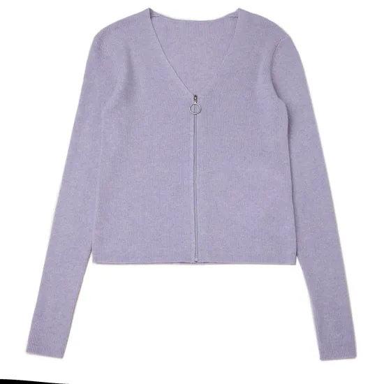 Pure 100% Cashmere Knitwear Full Zipper Cardigan Stitch Chic Knitting Women Sweater