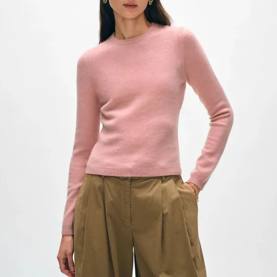Ladies Fashion Crew Neck Basic Style Faded Rose Pullover Pure Cashmere Sweater