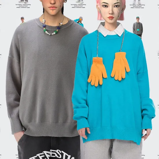 Luxury Quality 50%Rayon 22%Nylon 28%Polyester Round Neck Solid Color Long Sleeve Unisex Sweater