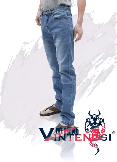European Style Enchanted Light-Blue Close-Fitting Casual Fashionable Denim Jeans for Men (V1007)
