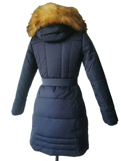 Fashion Belted Quilted Fur Hood Puffer Jacket for Women