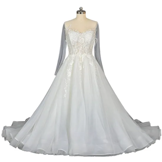 Customized Design Ivory White Long Sleeves Bridal Wedding Dress with Sleeves