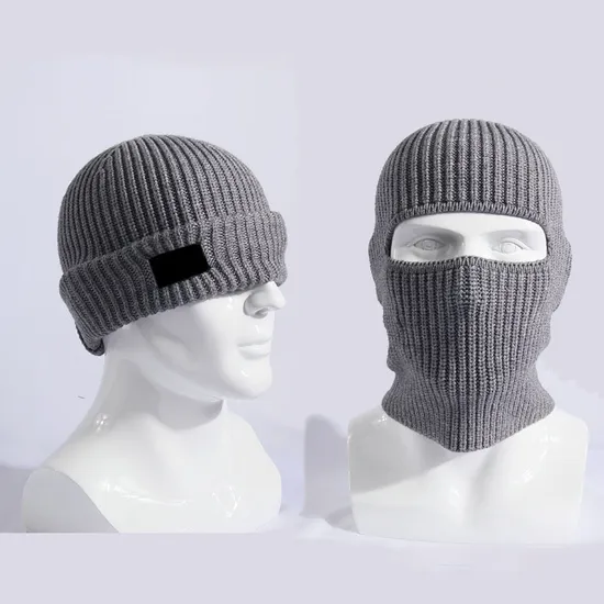 Custom 2 in 1 Ski Balaclavas Beanie Hat Sport Knitted Winter Balaclava Men Motorcycle Beanie Hats Cap