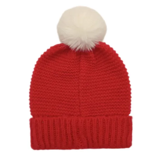 High Quality Cap Custom Autumn and Winter Warm Acrylic Heart Jacquard Knit Hat with Pompom