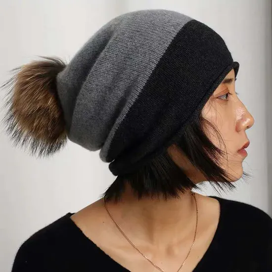 Sustainable Wool Cashmere Knit POM Beanie Hat