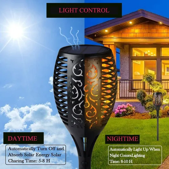 LED Solar Fire Flickering Flame Torch Garden Light