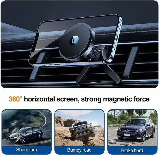 15W Magnetic Wireless Charge with High Cooler RGB Fans, Compatiable with Multi Car Aircondition Outlet