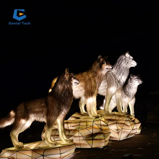High Quality Handmade Lifelike Wolf lantern Outdoor Animal Family Lantern for Festival